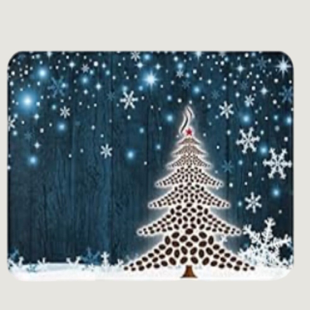 Christmas Bath Mat Coffee Bean Tree Snowflake Winter Decor 15.7 x 23.6 Blue